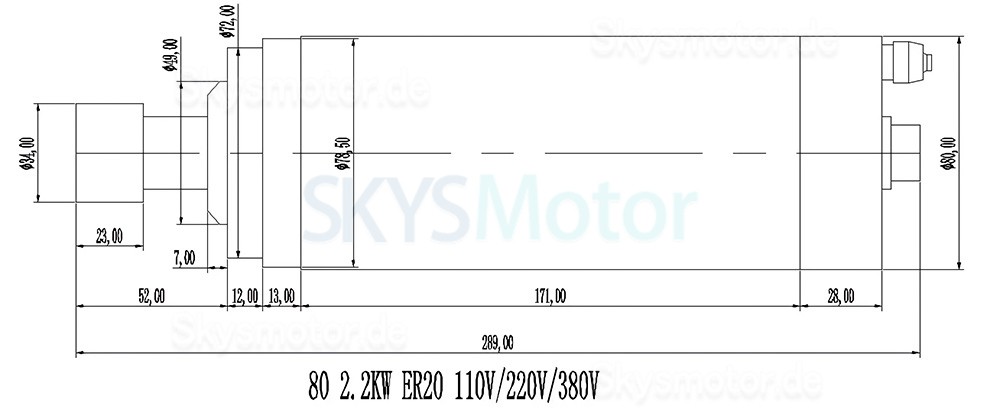 2,2kW 220V/380V Wassergek&uuml;hlter Spindelmotor Satz Huajiang-2.2+H100-2.2C2/S2/T4 mit Frequenzumrichter + Wasserpumpe + 13 ER20-Spannzangen + Halterung
